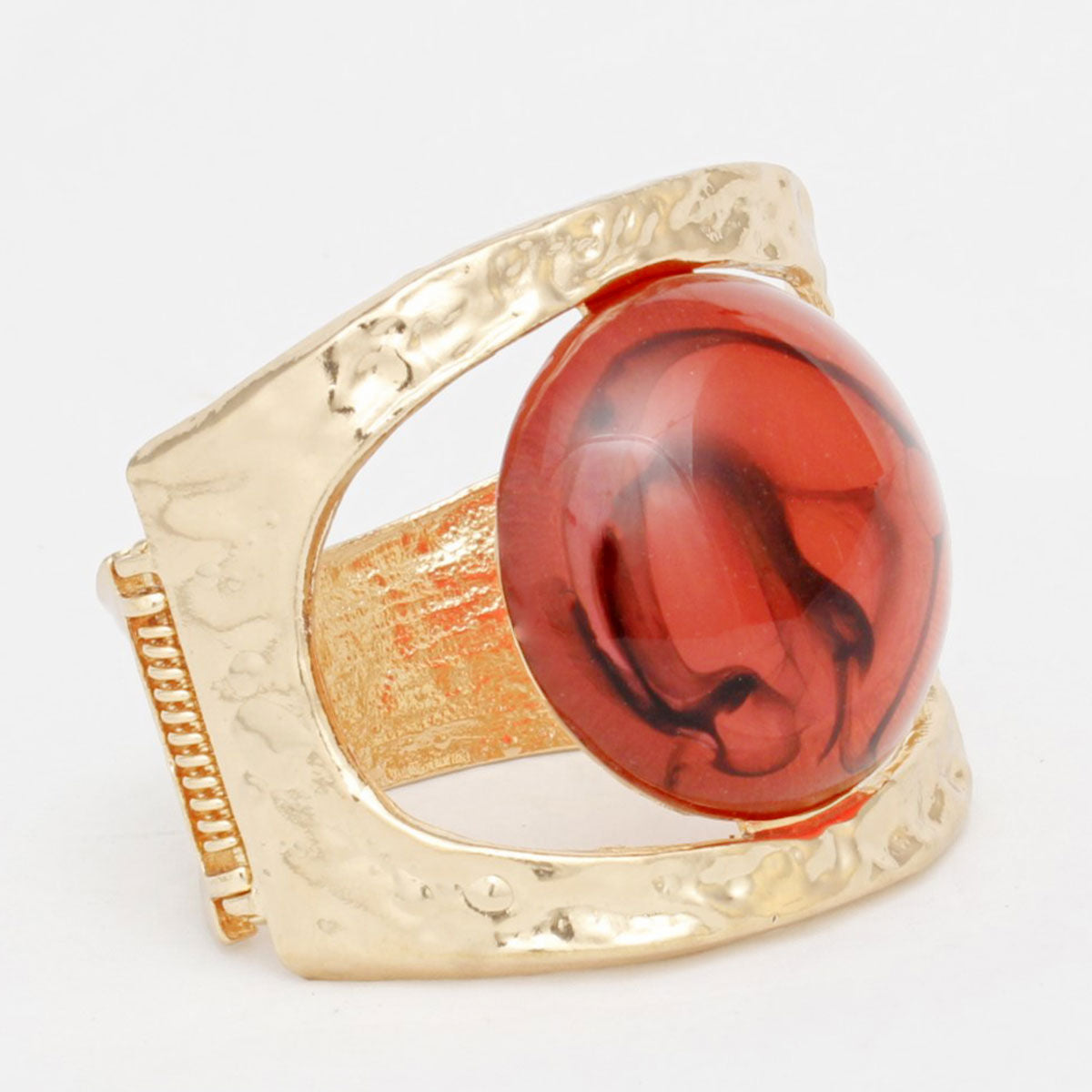 Cuff Red Round Swirl Resin Chunky Gold Bracelet