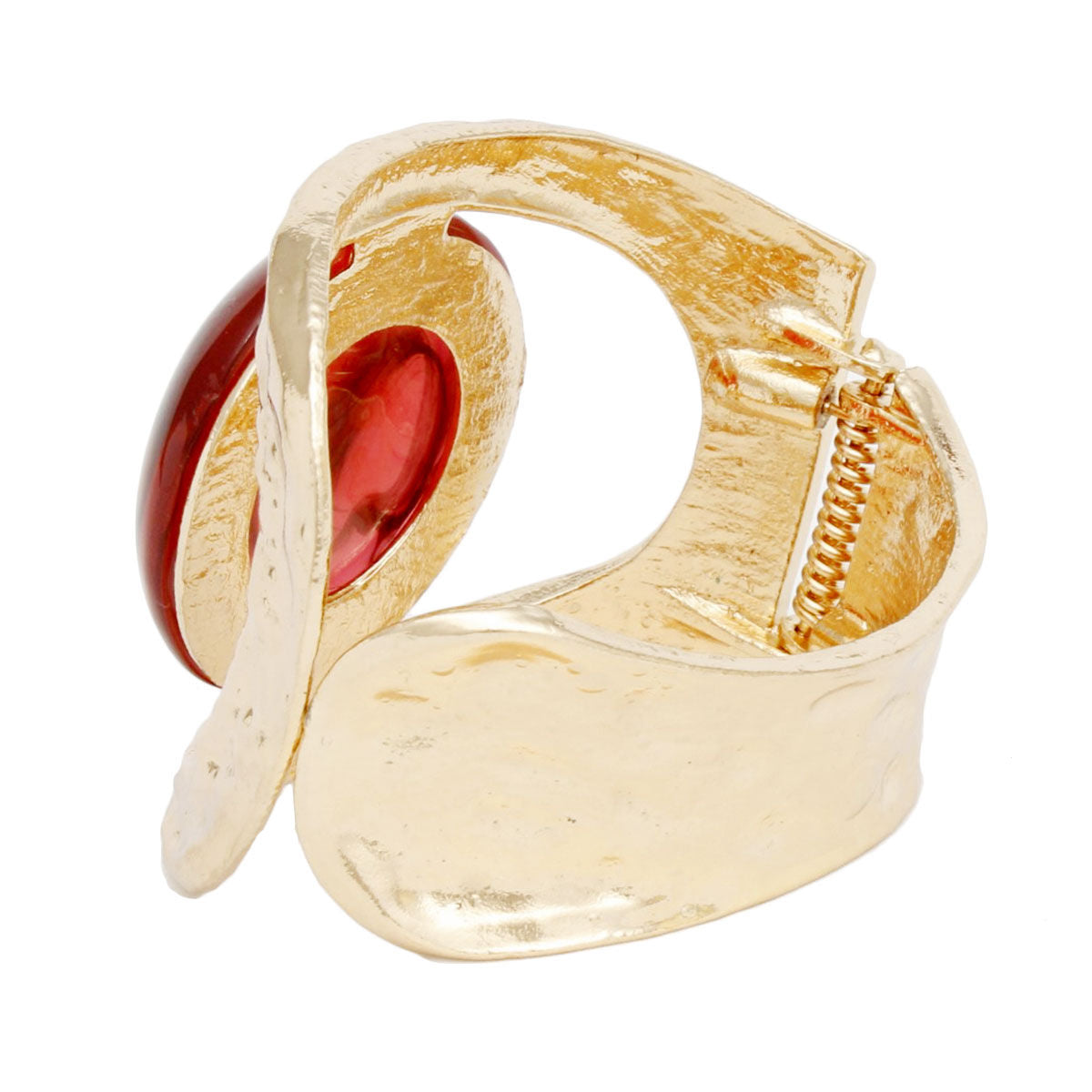 Cuff Red Round Swirl Resin Chunky Gold Bracelet