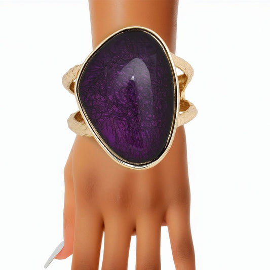 Cuff Vivid Purple Resin Chunky Gold Bracelet Women