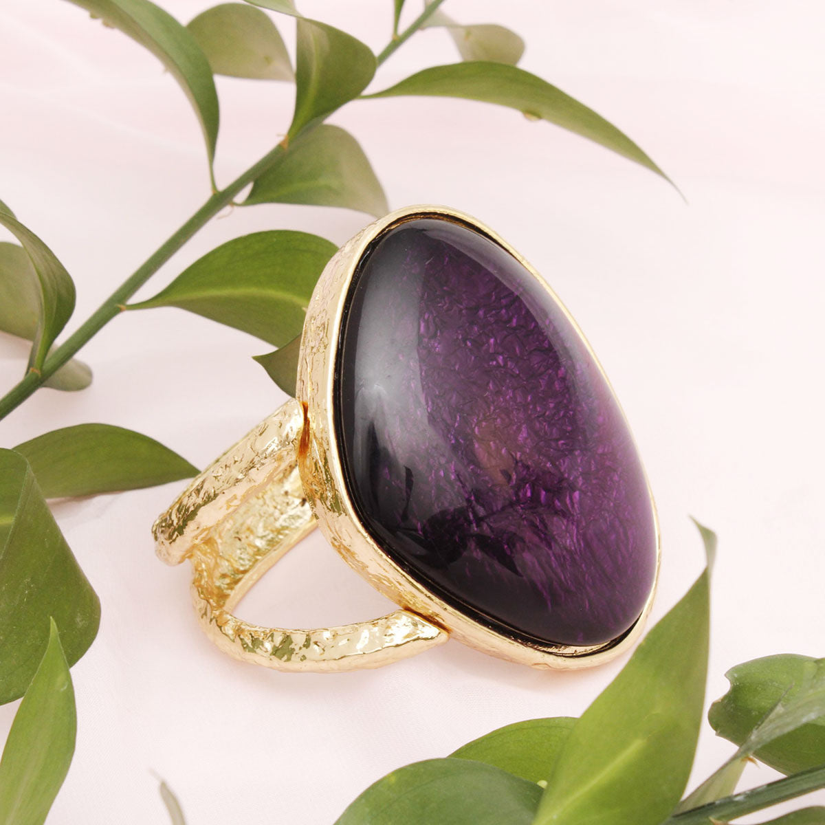 Cuff Vivid Purple Resin Chunky Gold Bracelet Women