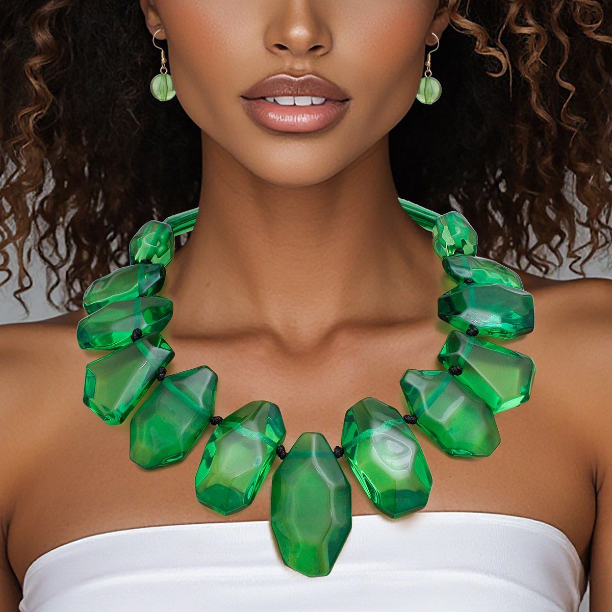 Toggle Chunky Green Bead Cord Tribal Necklace