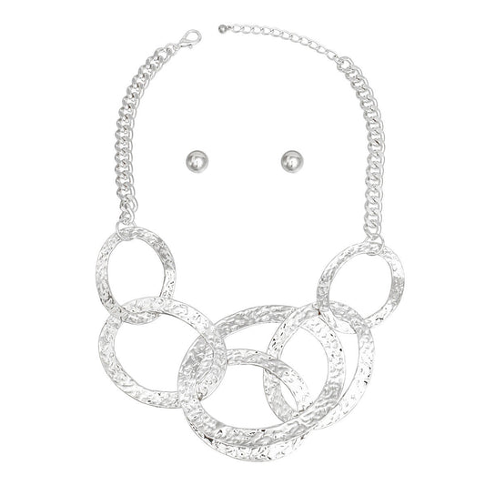Bib Modernist Chunky Silver Oval Rings Necklace