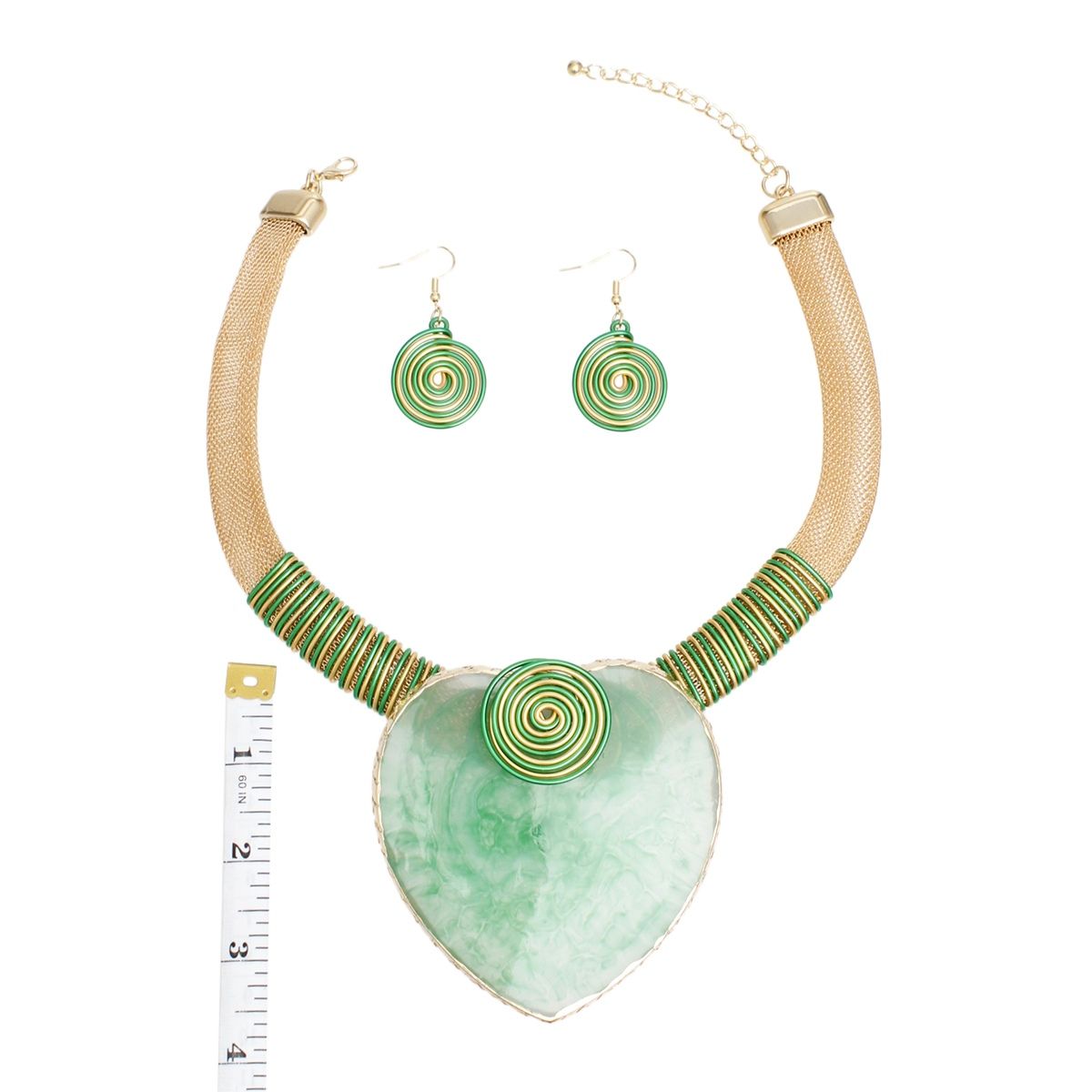 Collar Green Large Resin Agate Slice Pendant Set