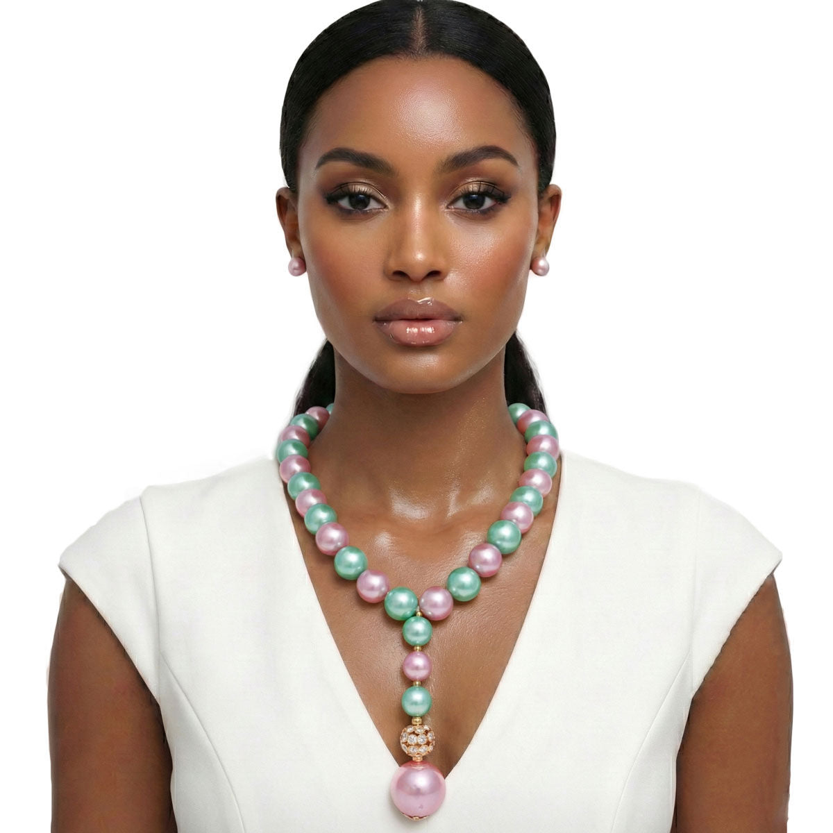 Pearl Couture Pink Green Pendant AKA Necklace