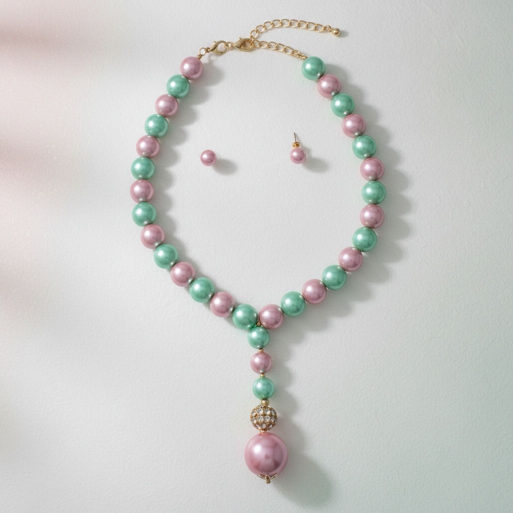 Pearl Couture Pink Green Pendant AKA Necklace