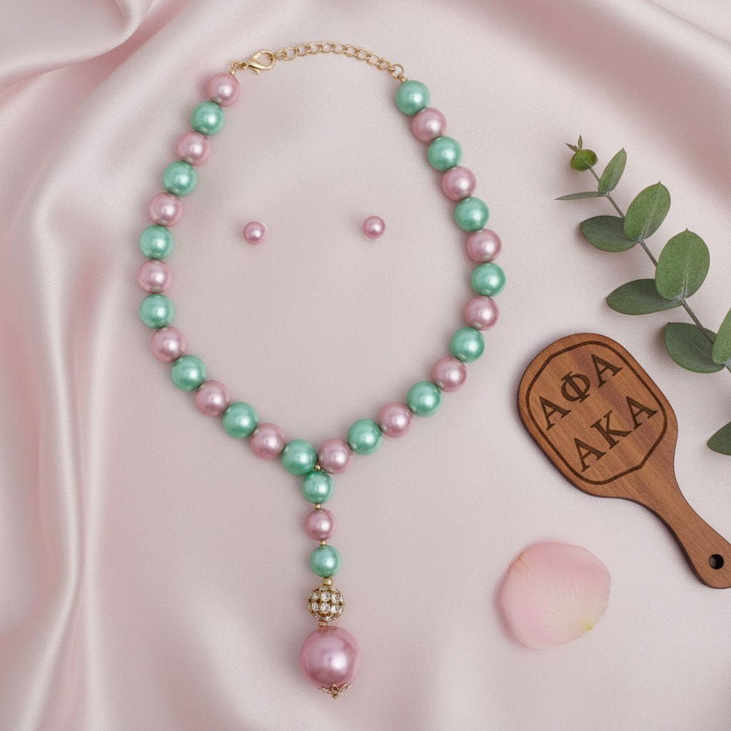 Pearl Couture Pink Green Pendant AKA Necklace