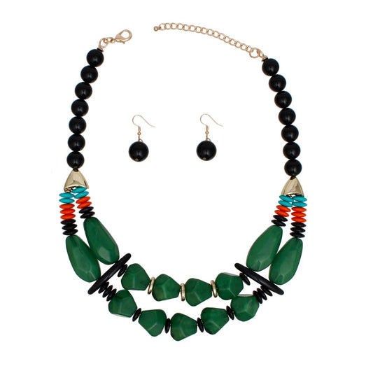 Beaded Green Stone Ethnic Chic Layered Necklace