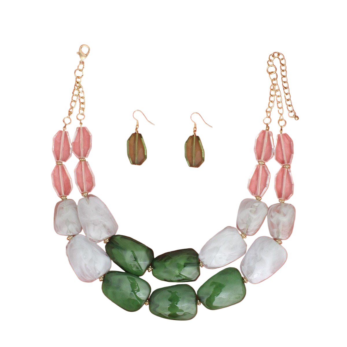 Collar Vibrant Marbled Green Bead Layered Necklace