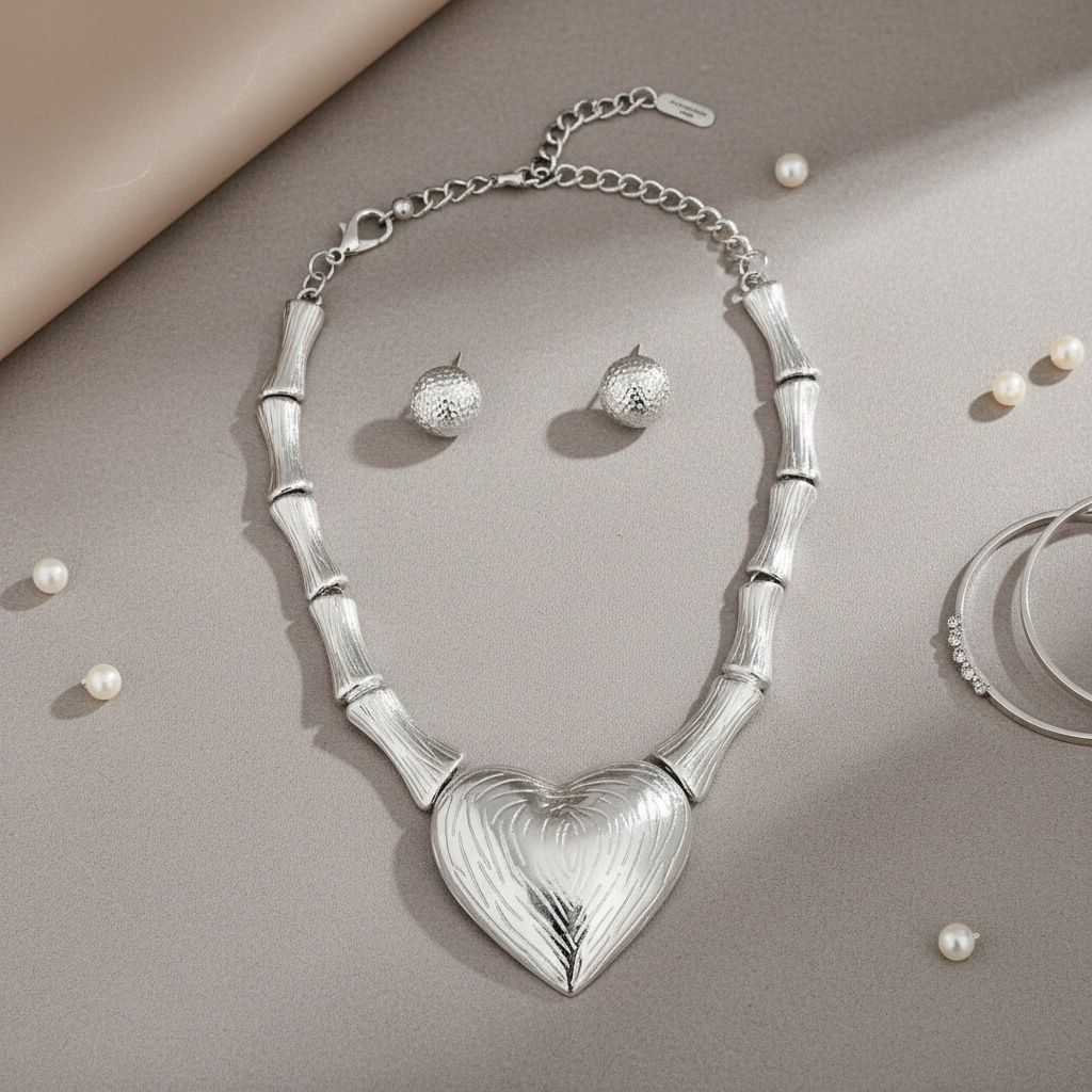 Pendant Silver Bamboo Heart Modern Love Necklace