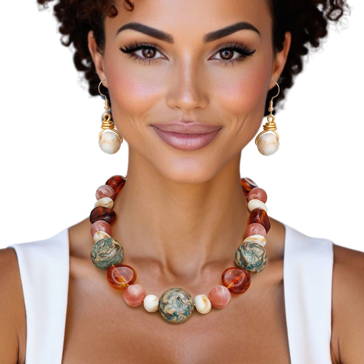 Beaded Brown Dreamy Oceanic Chunky Necklace