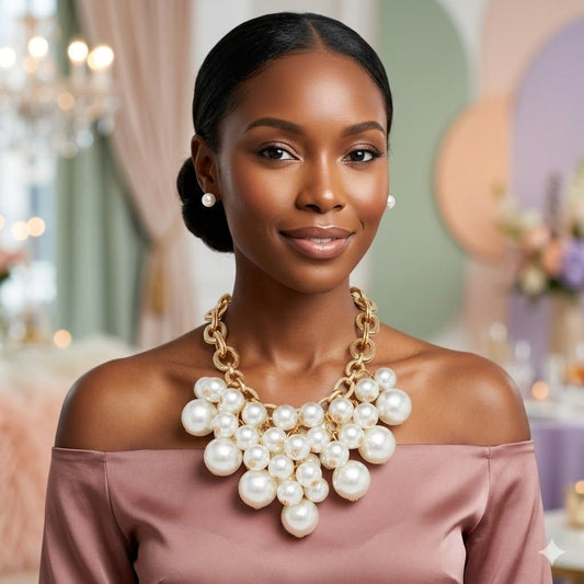 Cream Pearl Cluster Opulent Chunky Bib Necklace