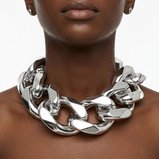Ultra Chunky Silver Link Chain Runway Necklace