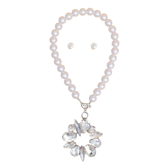Toggle White Pearl Clear Crystal Pendant Necklace