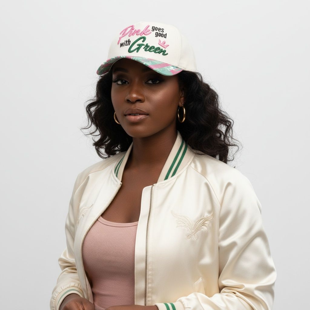 Pink Goes Good with Green Baseball Cap