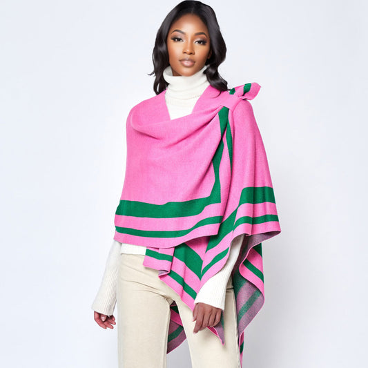 AKA Pink Green Shoulder Ruana