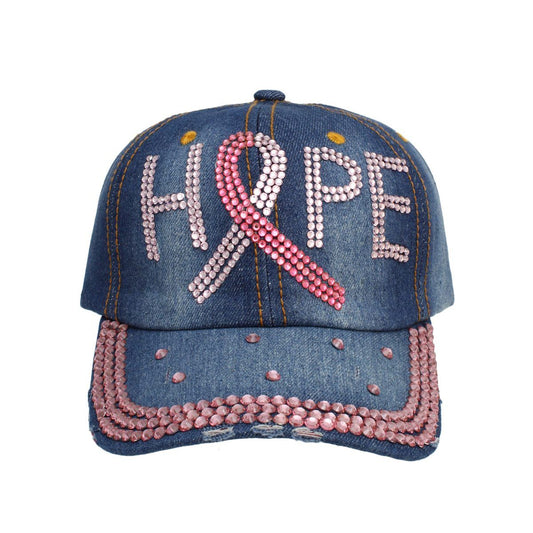 Hat Denim Breast Cancer Ribbon HOPE Baseball Cap