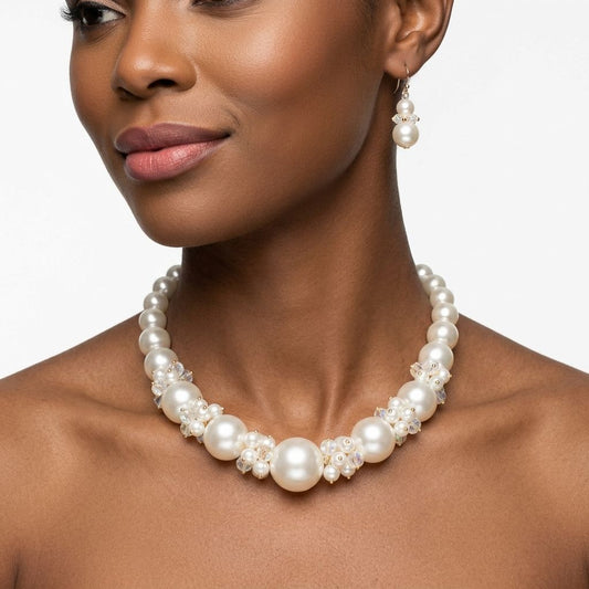 Cream Pearl Bead Cluster Single Strand Necklace