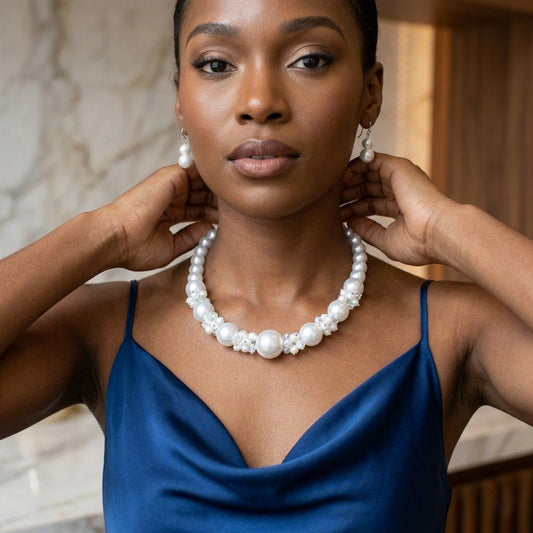 White Pearl Bead Cluster Single Strand Necklace