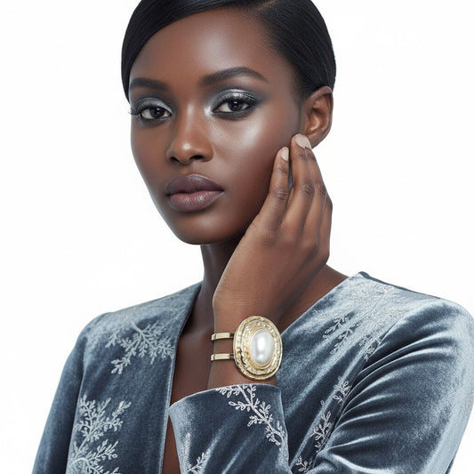 Cuff Gold Organic Oval Cream Pearl Domed Bracelet