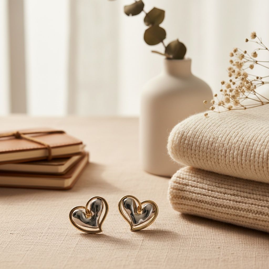 Stud Two Tone Silver Gold Chubby Heart Earrings