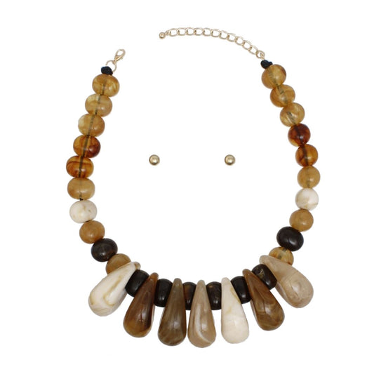 Beaded Rich Marbled Earthy Tone Teardrop Necklace